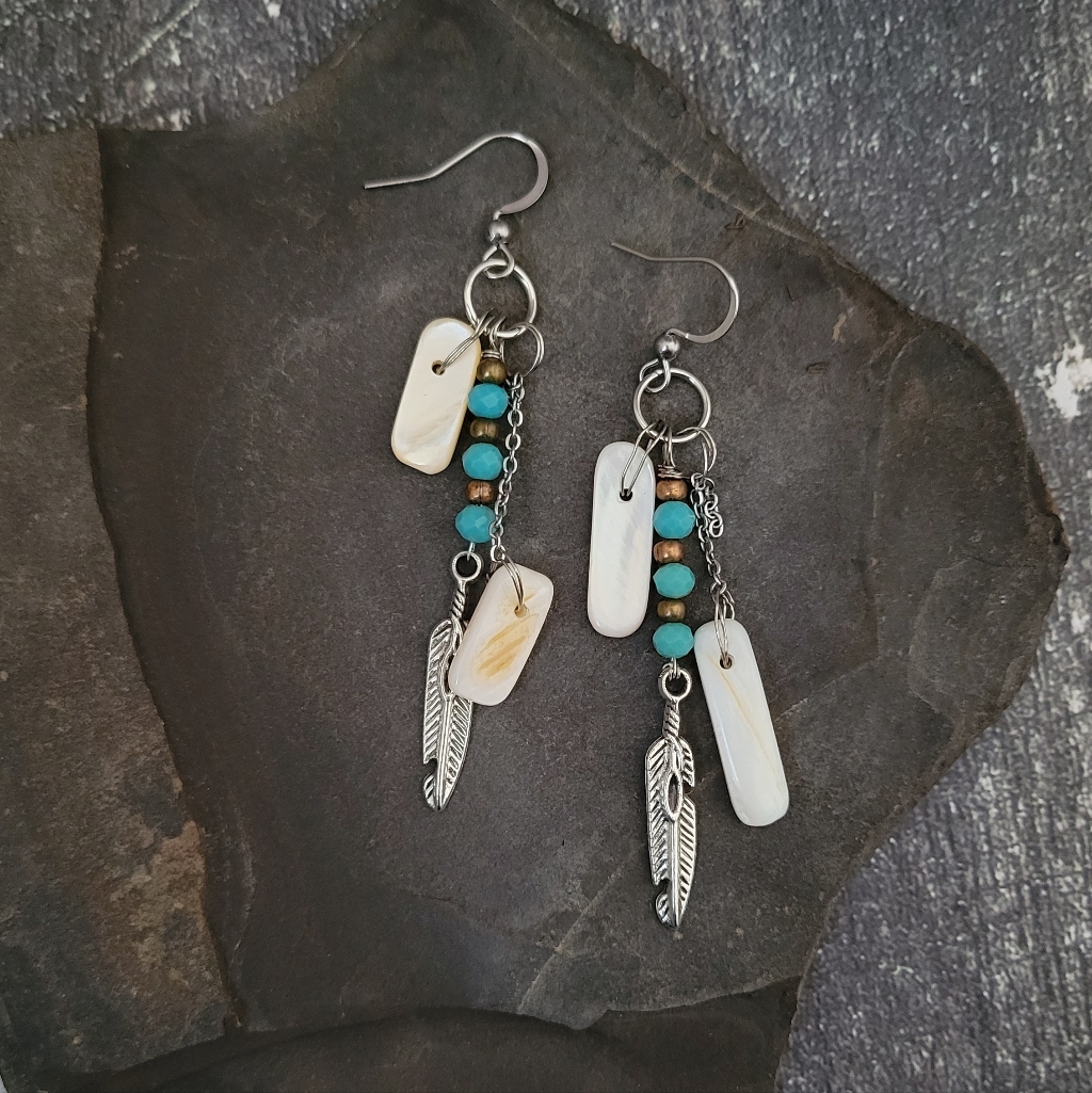 Earth Art Hand Crafted Silver And Turquoise Dangle Earrings